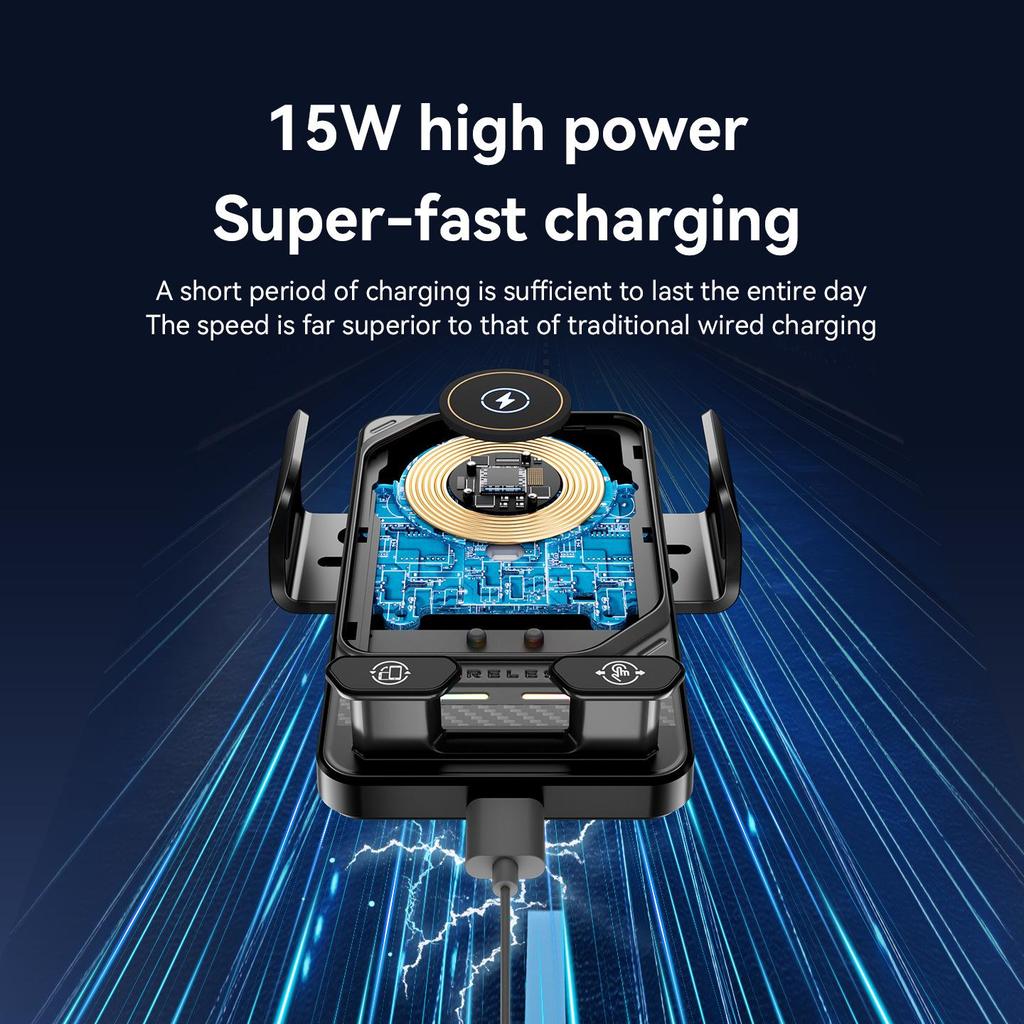 2026 Dual Motor Car Phone Holder with 90° Flip & Colorful Ambient Light Wireless Charger