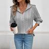 Damen Zopfmuster Cardigan Reißverschluss Kragen Langarm Vintage Pullover Locker Offene Vorderseite Mäntel