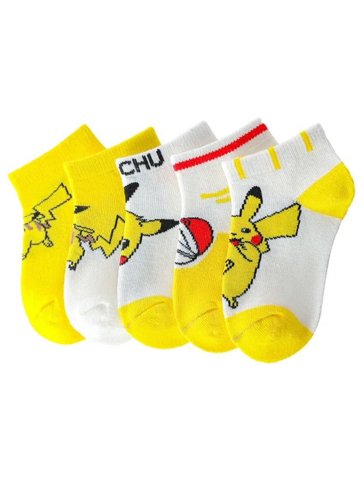 5Pcs Pikachu Cartoon Boat Socks Children Anime Figure Baby Autumn Winter Cotton Stockings Kawaii Boys Cotton Socks Gifts 9-12 years old