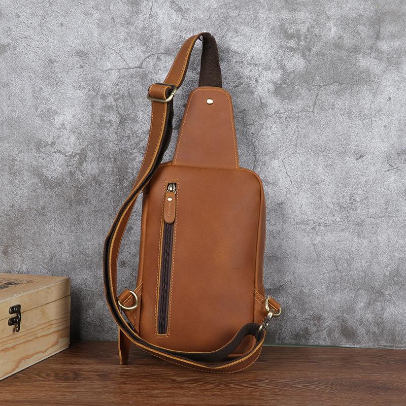 Crazy Horse Leather Men's Chest Bag, Genuine Leather Waist Bag, Retro Business Casual Top Layer Cowhide Small Shoulder Bag, Chest Bag