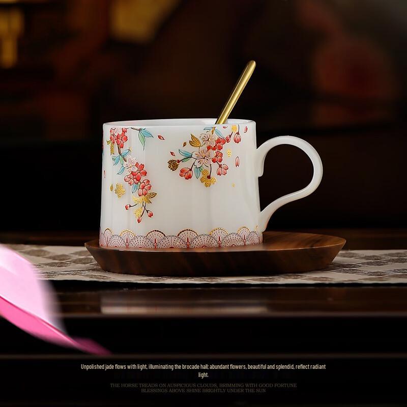 Flourishing Flowers Large Ceramic Coffee Mug with Spoon