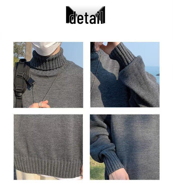 Korean Style Men's High Neck Woolen Cardigan - Retro Loose Knitwear for Autumn/Winter 2025