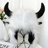 Furry Bull Hat Headwear with Cartoon Horns Halloween Gift Warm Soft Hat