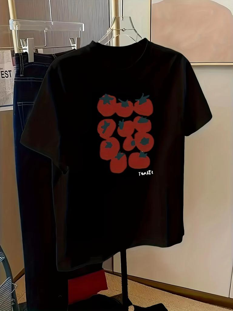Cute Tomato Print TShirt WoUnisex Short Sleeve Tee Natural Fruit Graphic Top Fashion Casual Harajuku Kawaii Tshirt Y2K Clothing
