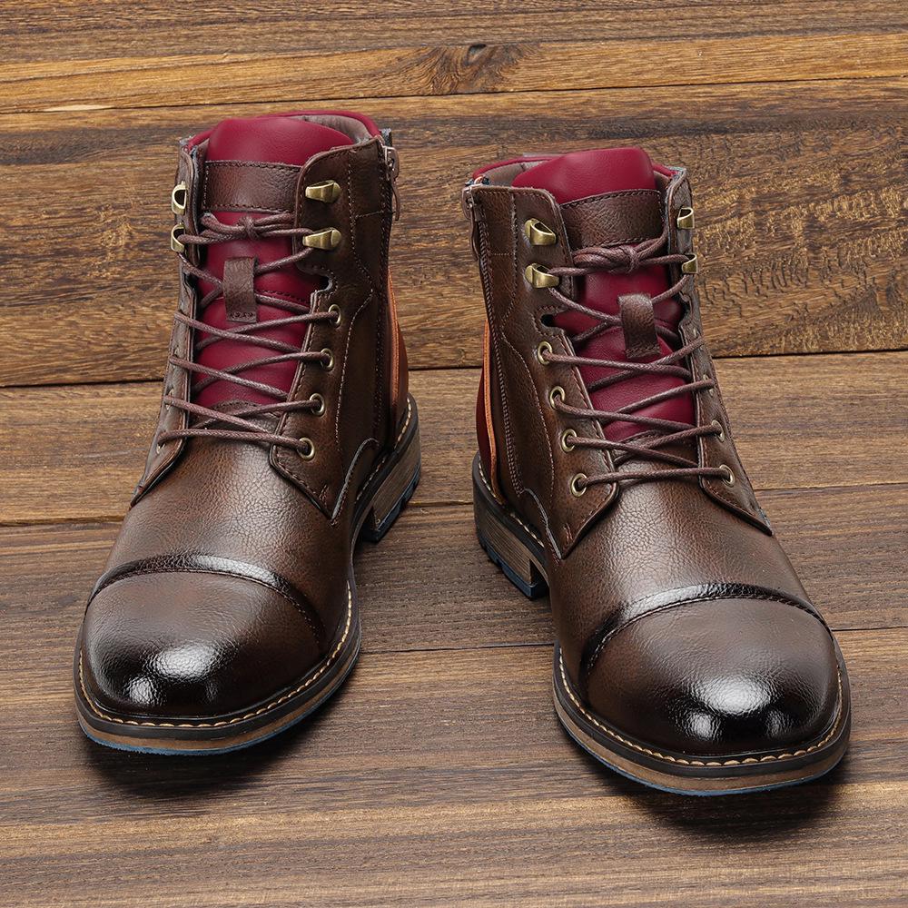 Plus Size Men's High-Top Leather Workwear Ankle Boots - US Size Fashion Martin Boots