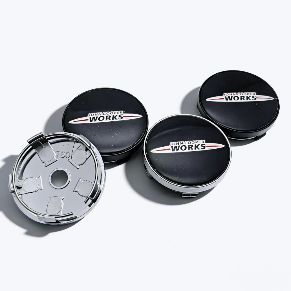 4pcs John Works Cooper Logo Emblem Car Wheel Center Caps 60MM Clips 56MM Wheels Hub Cap Rim Hubcaps Dust Cover Car Accessories