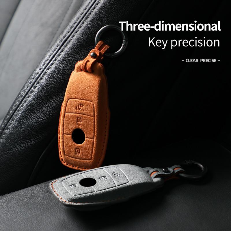 For Mercedes Benz A C E S G Class GLC CLE CLA GLB GLS W177 W205 W213 W222 X167 AMG Suede Leather Car Key Case Shell Keychain