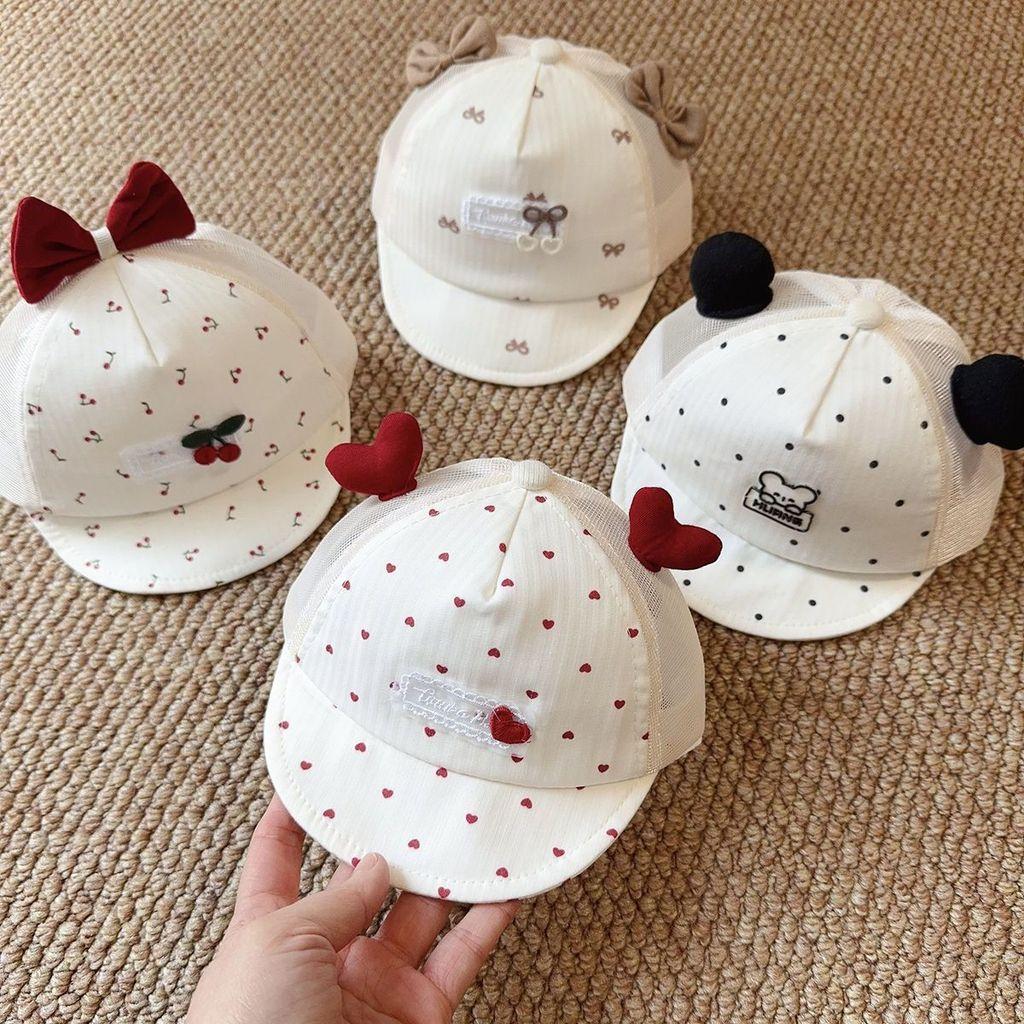 Baby Girl Boy Summer Cotton Sun Hat With Cherry Heart Dots For Newborns