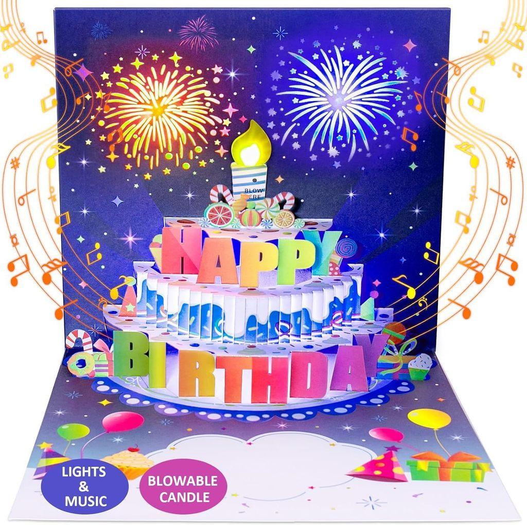 Handmade Kraft Paper Popup Birthday Card With Fireworks Sound For Celebrations