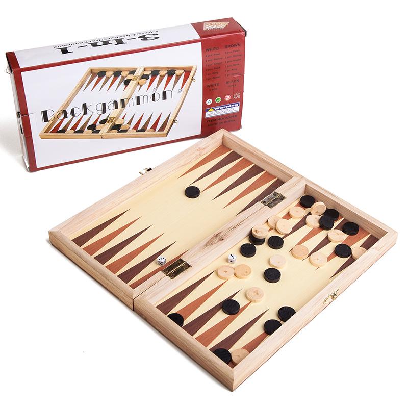 3-in-1 Wooden Folding Chess Set, 30x30 Cm