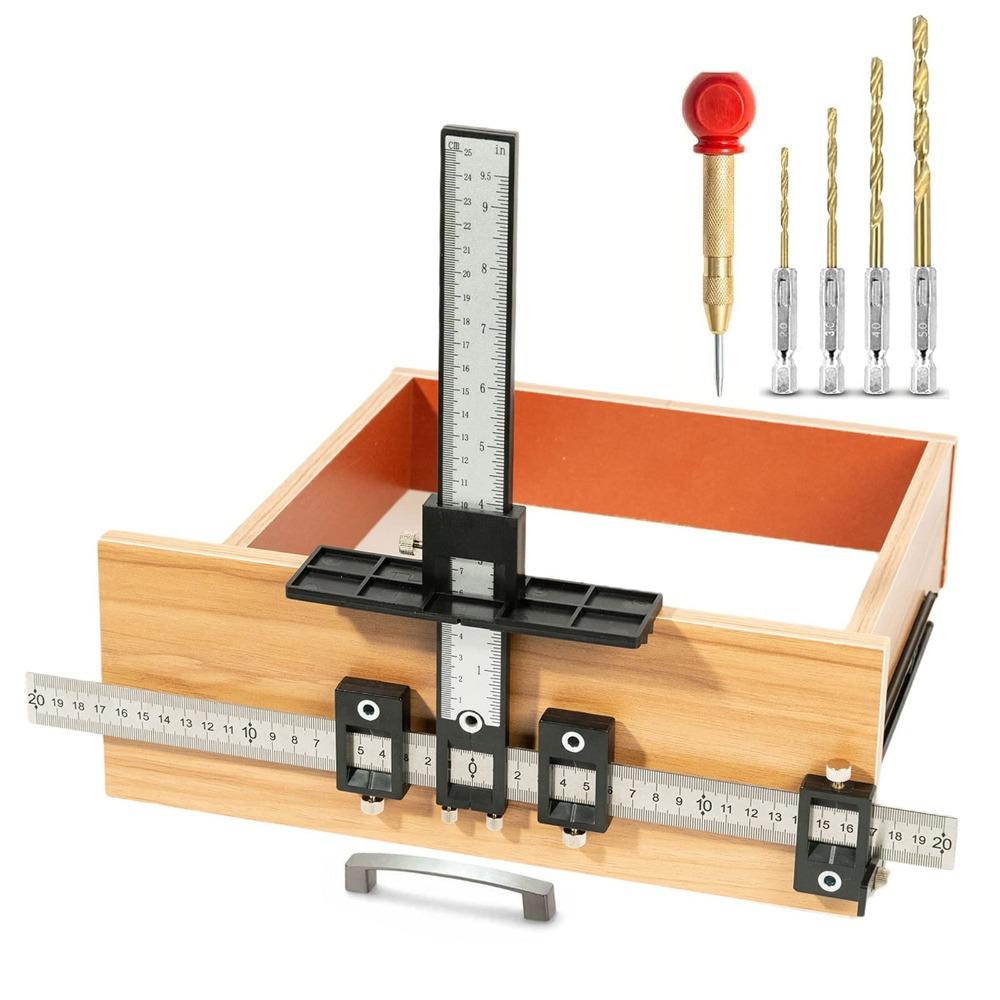 Professional Door Handle Pulls Installation Tool Kit Adjustable Self Centering Drill Guide Jig for Cabinet Wardrobe Knob