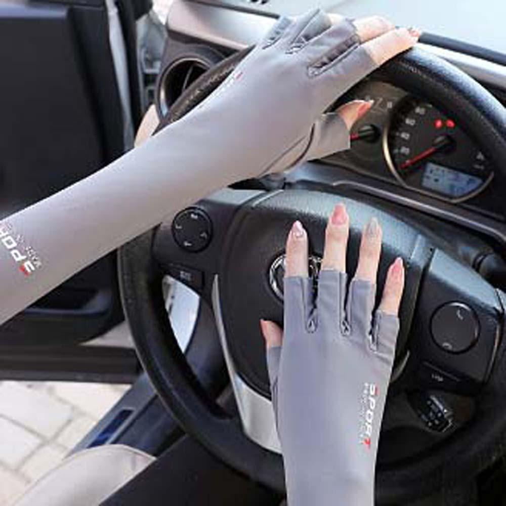 Sun Protection Half Finger Ice Sleeves Two Fingers with Exposed Anti-UV Arm Sleeves  For Women