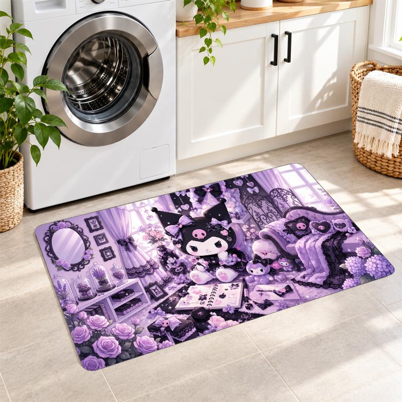 Flannel Kitchen Mat Kuromi Soft Area Rug Non Slip Floor Carpet Home Decoration