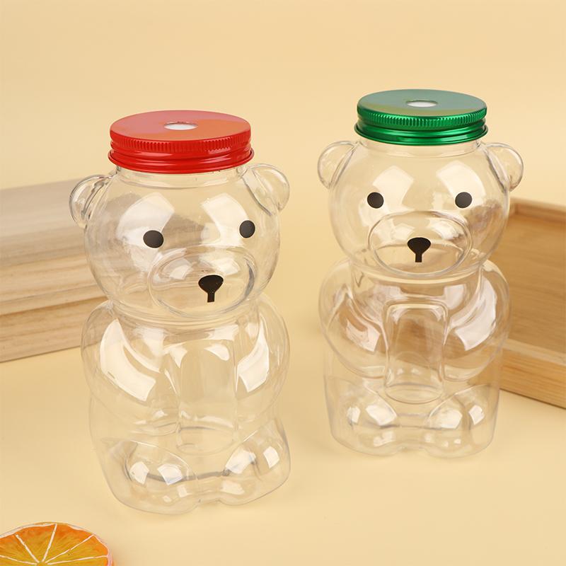 500ml Tragbare Cartoon-Bären Transparente Flaschen Klare Milchtee Kaffee Flasche Für Bubble Tea Saft Milchshake Partyzubehör