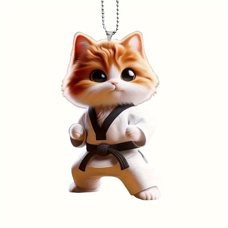 Set of 2 Kung Fu Cat Acrylic Hanging Ornaments - Versatile 2D Charms for Christmas Tree, Bag & Keychain Decor, Ideal Gift for Family and Friends