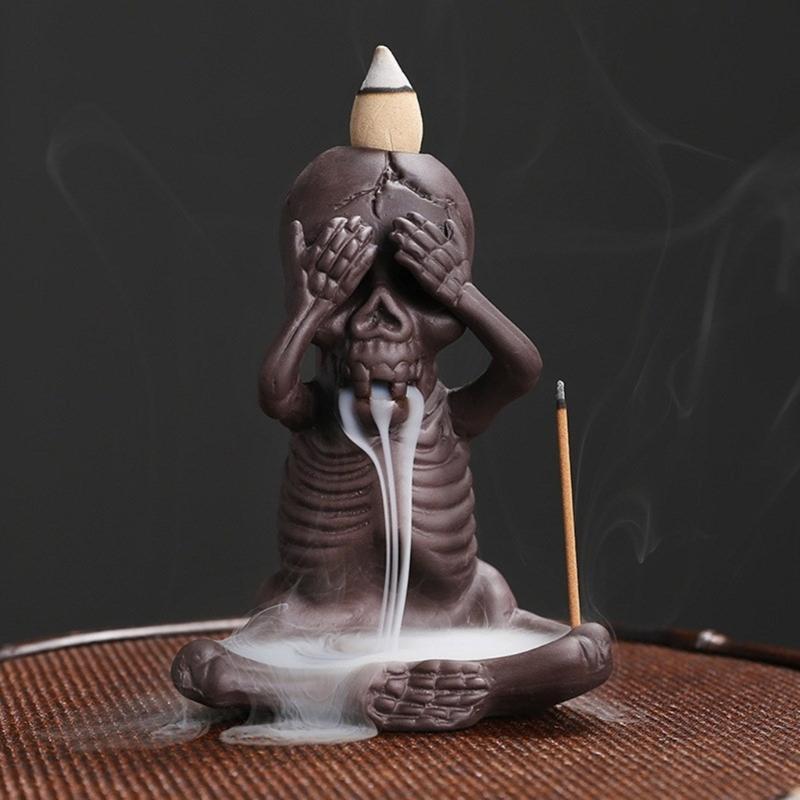 Skull Shape Backflow Incenses Cones Holder, Ceramics Furnaces Incenses Burners Holder for Home Craft