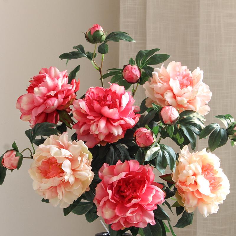 Peony Silk Flower Arrangement - Artificial Floral Decoration for Living Room and Dining Table