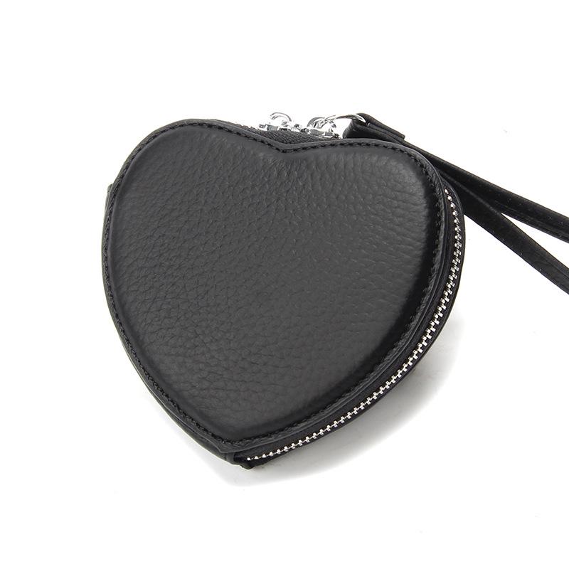 Geldbörse aus Rindsleder in Herzform im koreanischen Stil: Niedliche Echtleder-Geldbörse für Münzen, Kopfhörer, Lippenstift und mehr