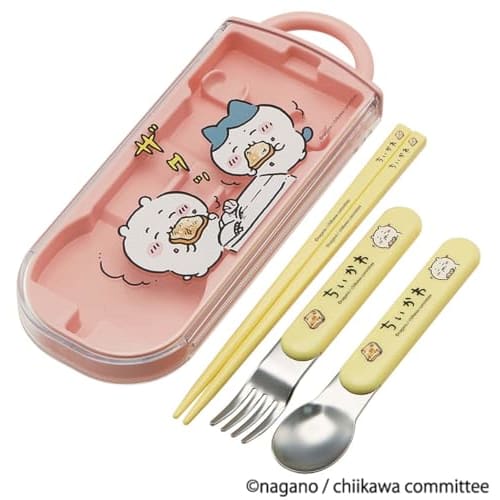 Skater Lunch Box Trio Set Chopsticks Spoon Fork Chikawa for Children Antibacterial Treatment Easy to Open Sliding Type Made in Japan TACC2AG-A