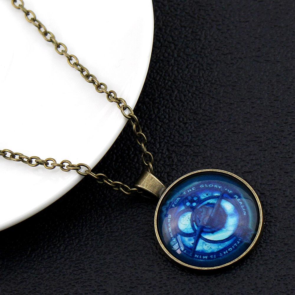 Vintage Amulet Pendant Necklaces Bronze Color Chain Blue Crystal for Childrends Toys Women Men Jewelry Gifts