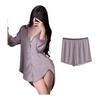 [YunXiozy Star] Pajama Specialty Store Women's 3/4 Sleeve Satin Sleepshirt with Shorts Button Down Nightgown Silk Nightshirt Pajamas Top Boyfriend
