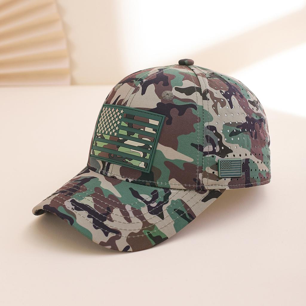 Camouflage-Flagge atmungsaktiv, verstellbar und Sonnenschutz Europäische und amerikanische modische Baseballkappe für den täglichen lässigen Sport