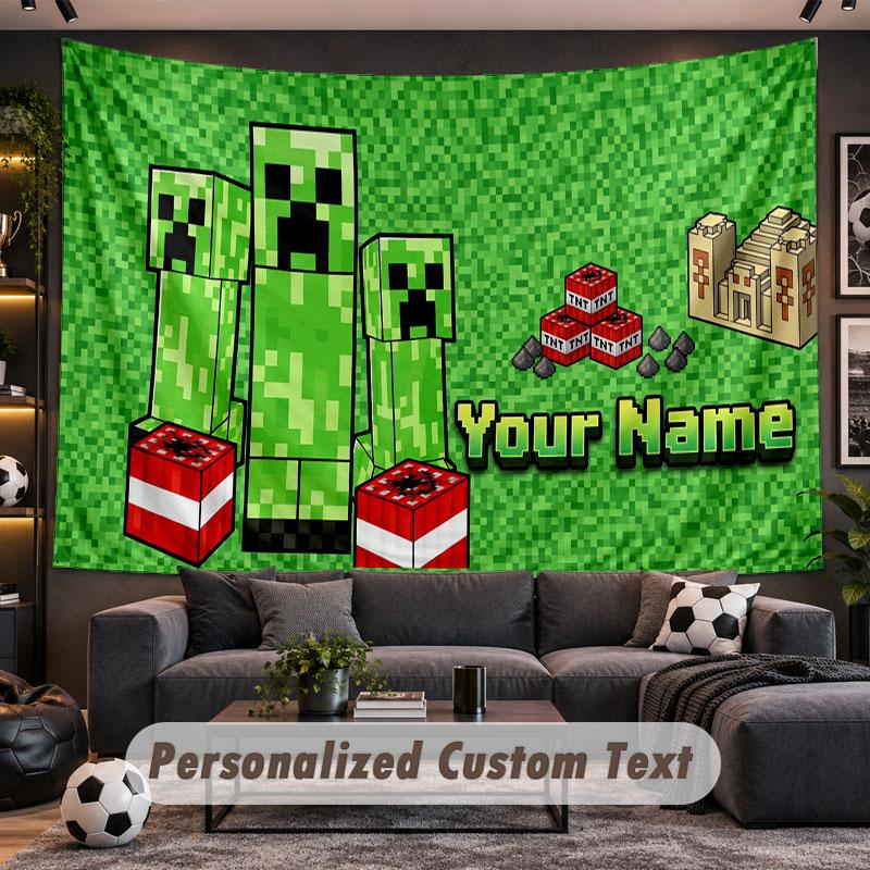 Wall Hanging Tapestry Custom NameMinecraft Pattern Personalized Printed Fabric Wall Decor