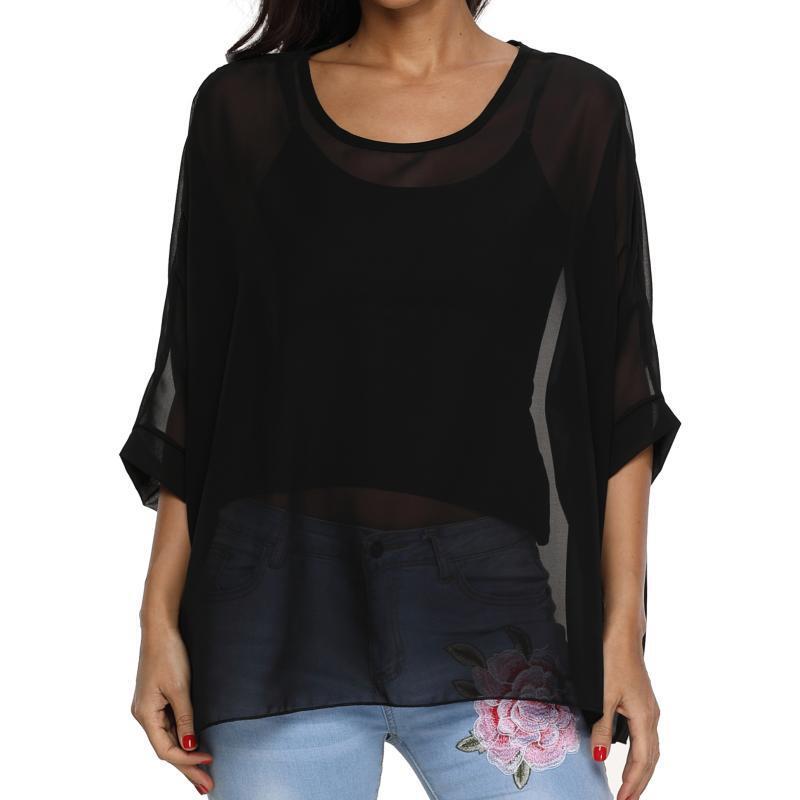 Fashion Plus Size Women's Bohemian Chiffon Shirt Seaside Vacation Sunscreen Bikini Blouse 4324