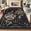 Black Living Room Carpet Large Machine Washable Carpets Snake Plant Bedroom Bedside Floor Mat Retro Elegant Home Decoration Rug