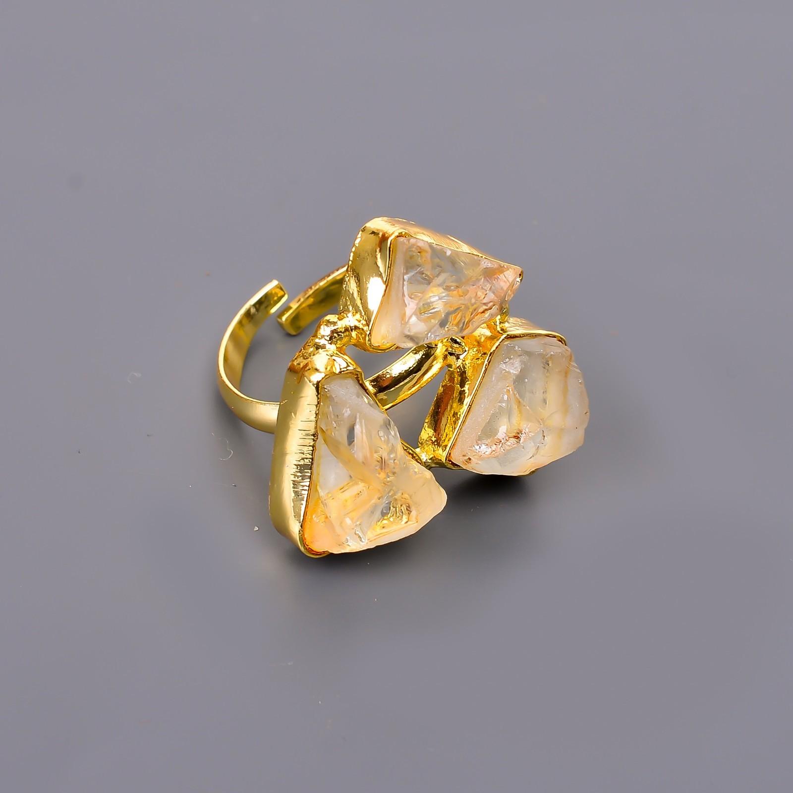 

Цитрин Драгоценный камень Позолоченное Заявление на день рождения Бохо Коктейльное Гальванопластическое кольцо V-120