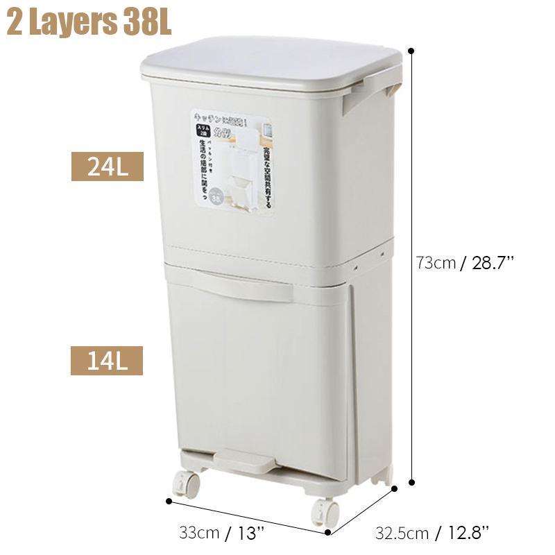 38/42L Pedal Storage Large Trash Can Kitchen Waste Household Waste Bin Wet Dry Separation Garbage Can