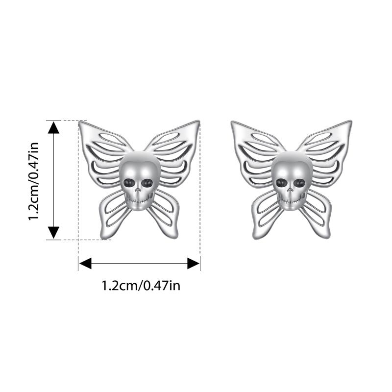Bamoer Solid 925 Sterling Silver Halloween Skull Butterfly Earrings for Women Hypoallergenic Stud Earrings Birthday Jewelry Gift