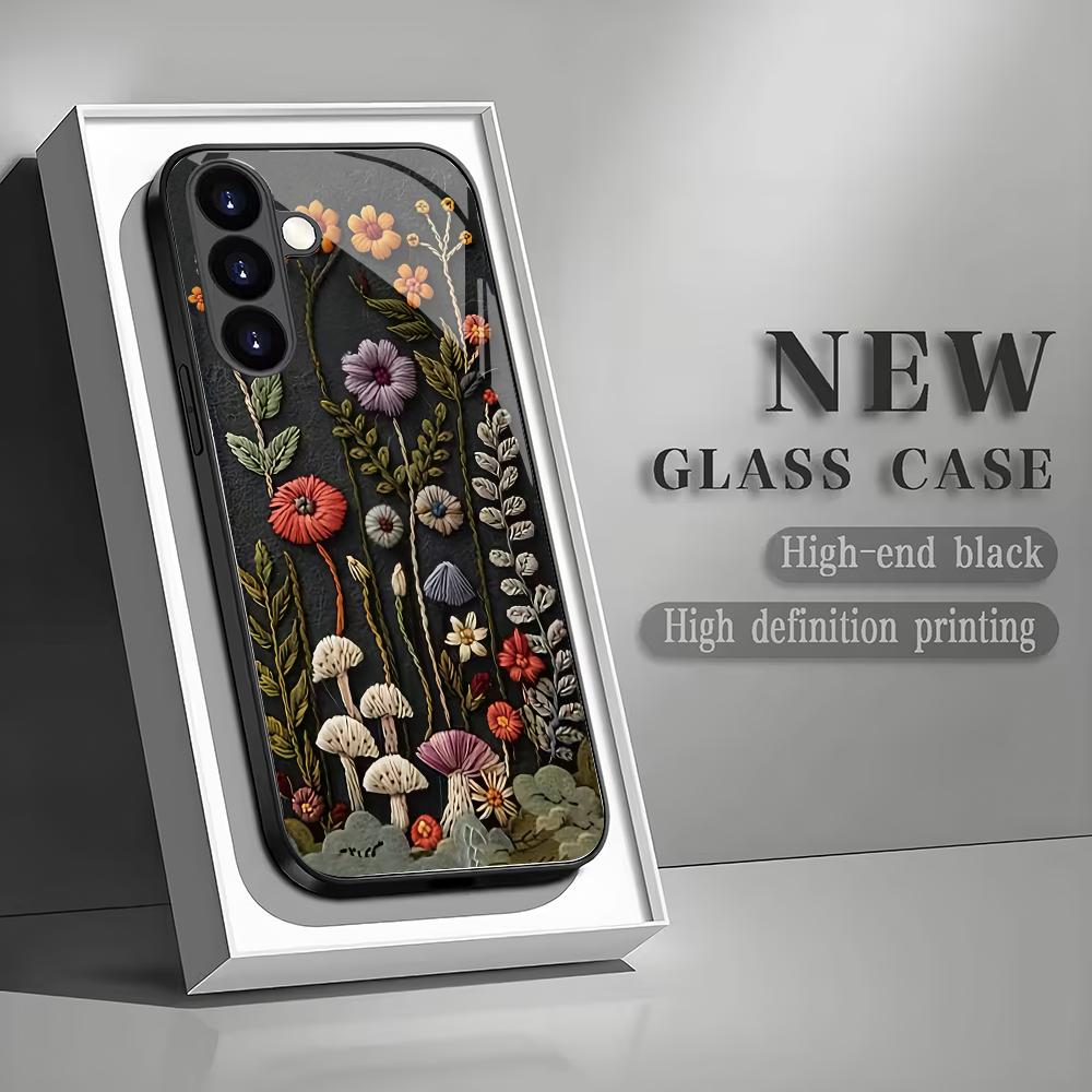 Pflanzenblumen-Hartglas-Handyhülle geeignet für Samsung Galaxy S26 S25 S24 S23 S22 S20 FE/Ultra/Plus stoßfeste Rückabdeckung