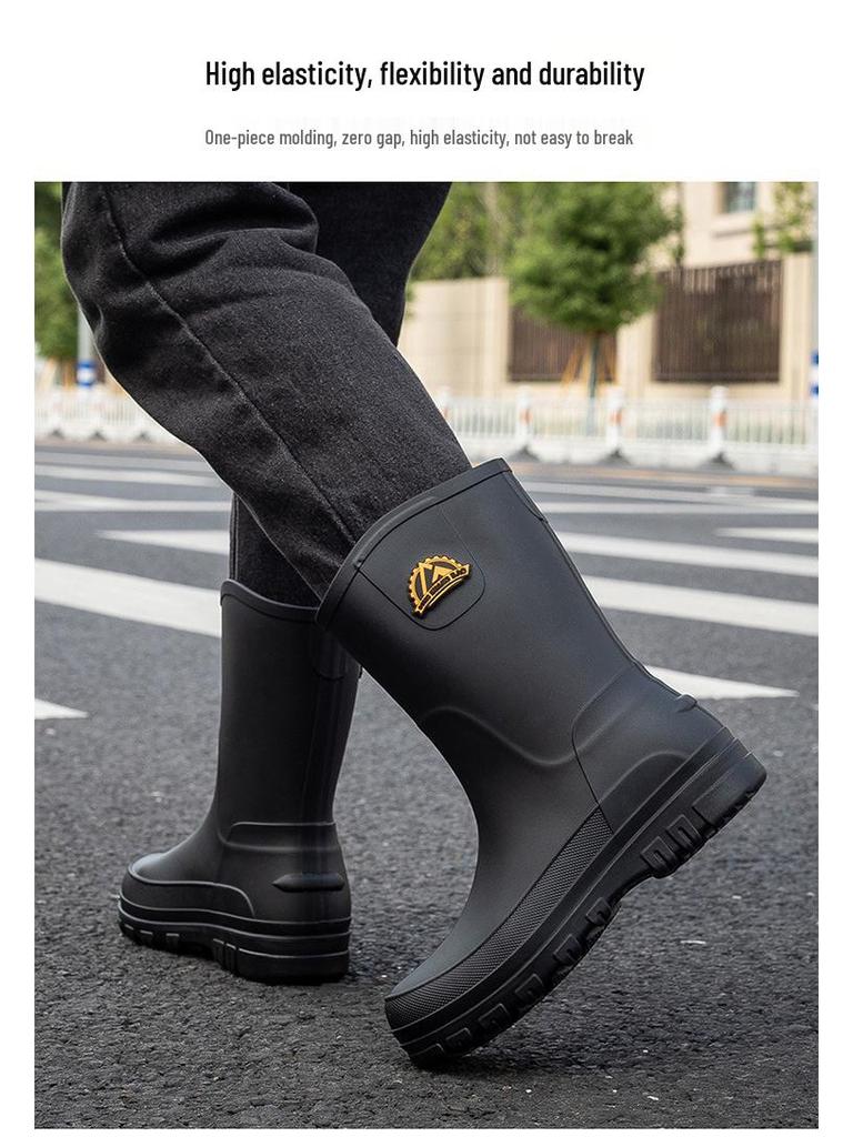 Men's Waterproof Mid-Calf Non-Slip Rain Boots – Fashionable Korean-Style Slip-On Rubber Shoes.