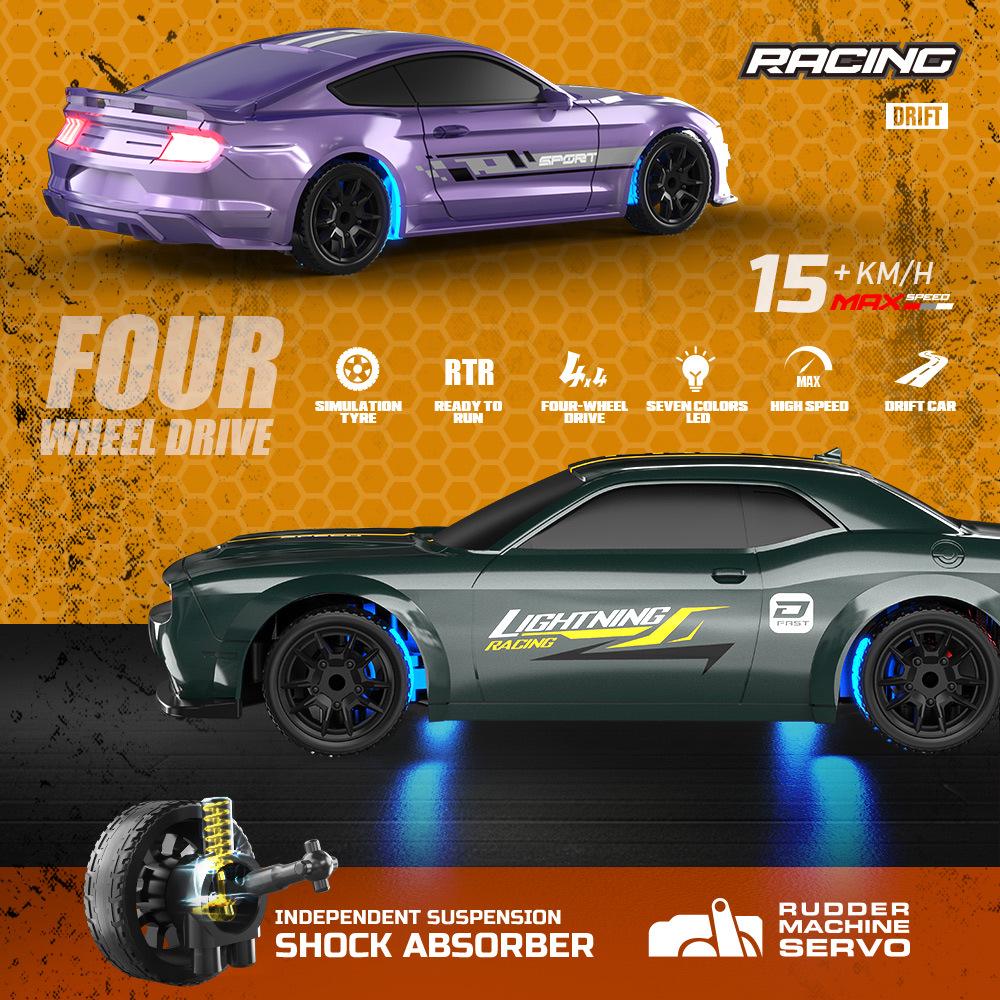 1:43 Scale 4WD RC Drift Car with Gyroscope, 7-Color Lights, and Alloy Chassis