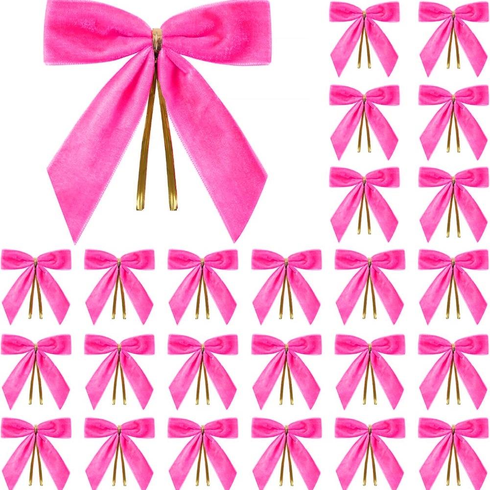 

24 Velvet Christmas Bows with Wire for Tree Decorations Wreaths Holiday Wrapping Craft Projects and Party Accents червоний