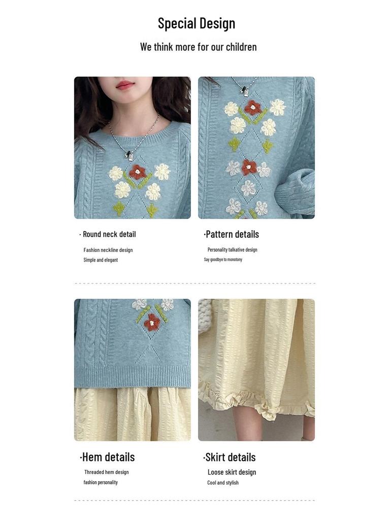 Strickpullover & Rock Set für Mädchen Herbst 2025 - Zweiteiler im koreanischen Stil für große Kinder.