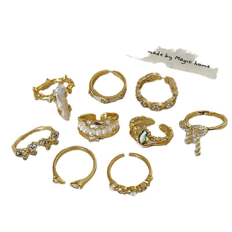 Niche Light Luxury Pearl Zircon Gold Open Ring Collection Female Simple Elegant Fashion Versatile Ring Ring