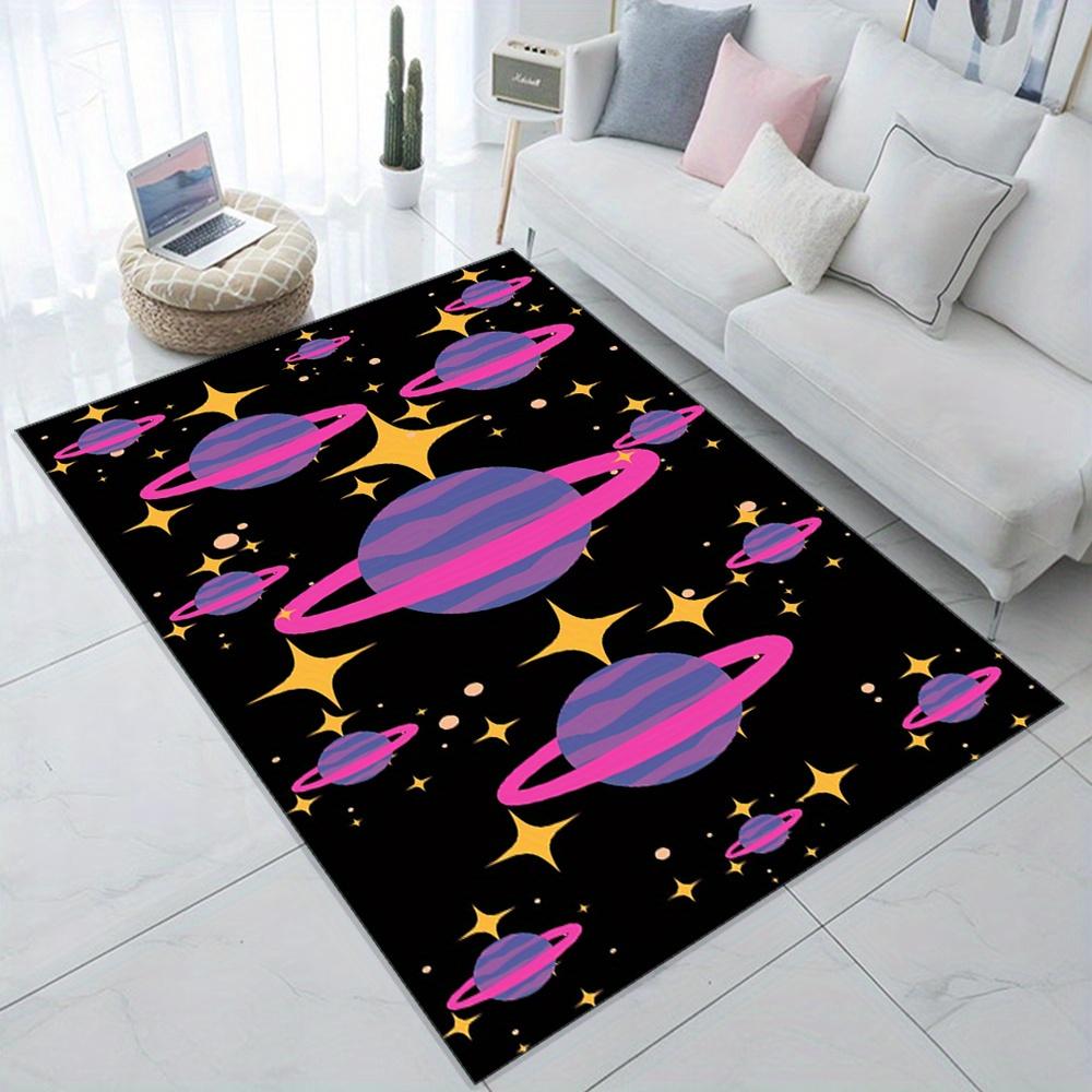 Space-Themed Rug with Stars & Planets  Crystal Velvet Non-Slip Carpet, Durable Easy Maintenance Floor Mat for Bedroom