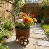 Rustic Iron Wrought Small Trolley Planter Distressed Four-leaf Clover Wheeled Flower Pot Creative Decorative Piece for Balcony