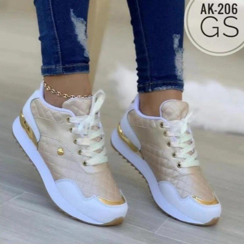 Large size sports shoes for women's autumn and winter new leather surface color matching running sports shoes for women