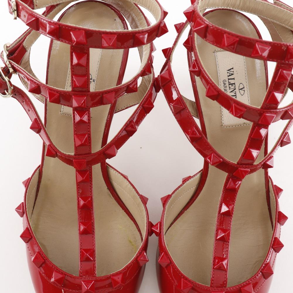 VALENTINO GARAVANI Rock studs pumps ankle stripe Red Patent leather Women Used