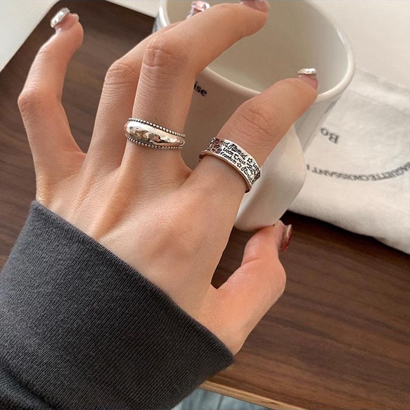 Korean Retro Distressed Letter Ring for Women, Niche Design, Adjustable Index Finger Ring
