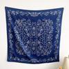 Women's Navy Blue Retro Floral Twill Square Scarf 90cm Versatile for Everyday Wear W90320