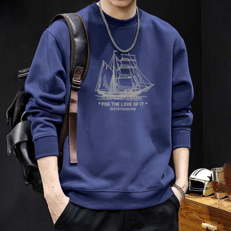 Men s Heavyweight Round Neck Retro Sweatshirt - Spring/Autumn Casual Loose Pullover S (95-120 jin)