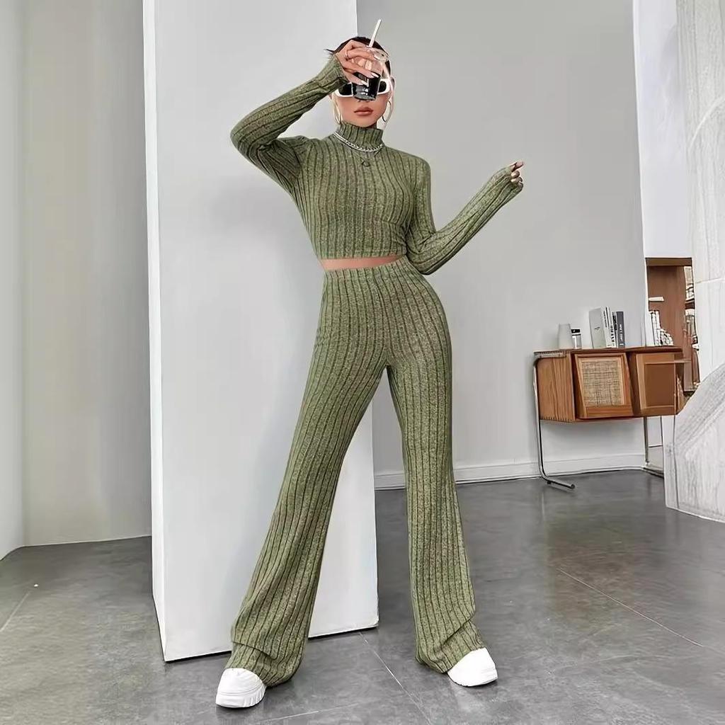 Traje de Punto de Manga Larga para Mujer, Suéter, Pantalones Holgados, Traje de Dos Piezas