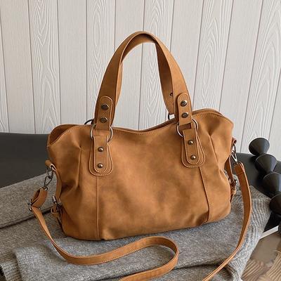Retro Brown Nubuck Leather Messenger Bag For Women Big Travel Handbag Female Casual Simple Designer Shoulder Bag Sac A Main