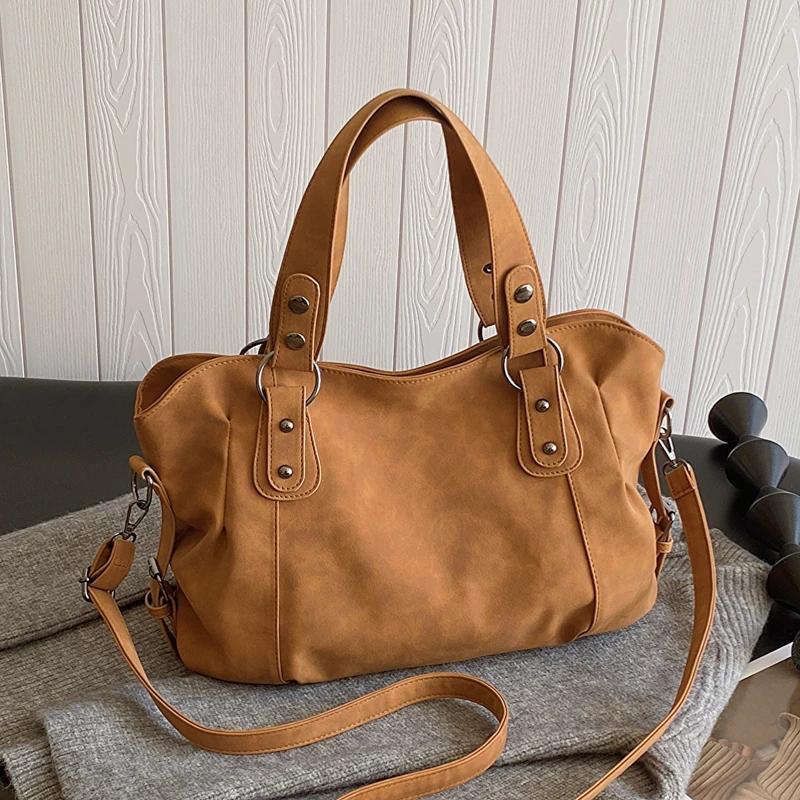 Retro Brown Nubuck Leather Messenger Bag For Women Big Travel Handbag Female Casual Simple Designer Shoulder Bag Sac A Main