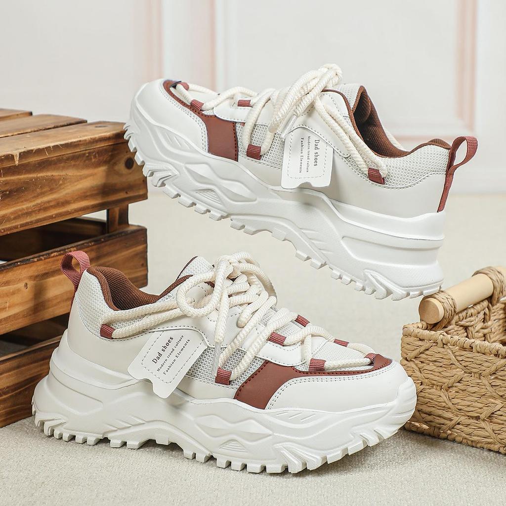 Height-Boosting Women's Fashion Sneakers - Trendy, Breathable Mesh Dad Shoes for Casual Wear.