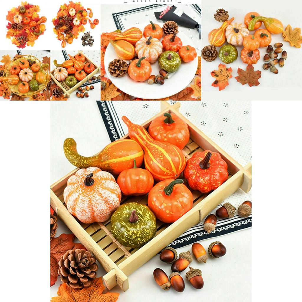 Exquisite Halloween Artificial Foam Pumpkin Set With Realistic Pine Cone Props